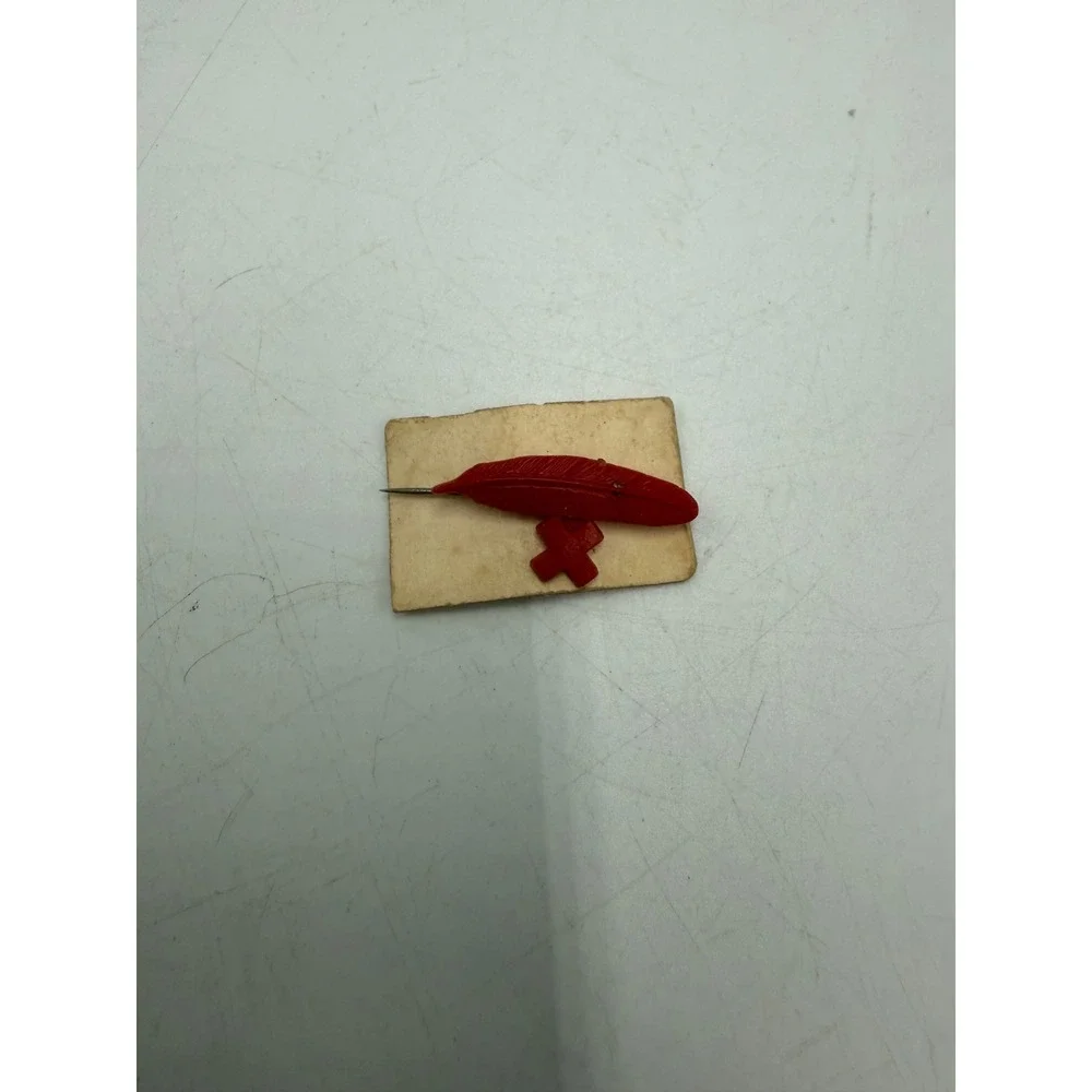 Vintage Red Cross Feather Pin Red‎ Plastic Humanitarian Collectible Lapel Pin
